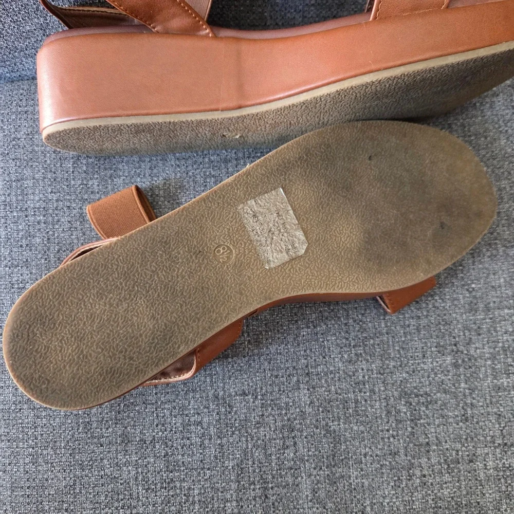 Maurices Brown Platform Sandals Womens 8.5 Faux Leather Slingback Comfort